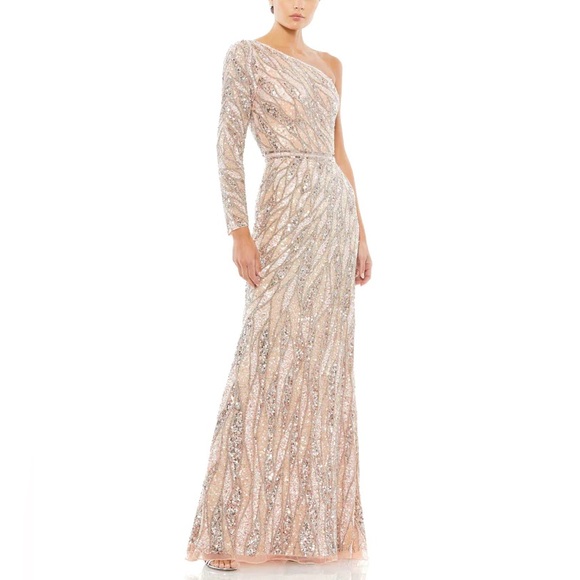 Mac Duggal Dresses & Skirts - NWT Mac Duggal 4982 Rose Gold Embellished One Shoulder Gown w Sequin Belt - Sz 4